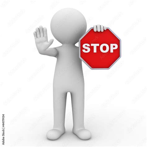 3d Man Holding Stop Sign Over White Background Photos Adobe Stock
