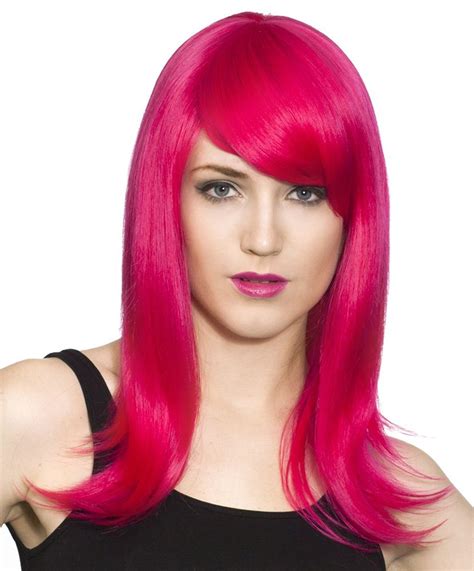 Long Hot Pink Cosplay Anime Costume Wig With Swept Bangs Costume Wigs