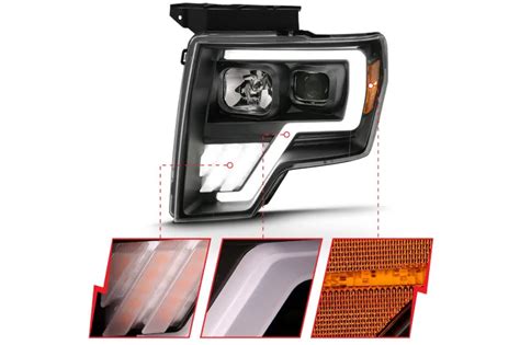 09 14 F150 Anzo Black Plank Switchback Turn Signal Headlights 111469