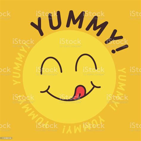 Yummy Smile Emoticon With Tongue Lick Mouth Tasty Food Eating Emoji