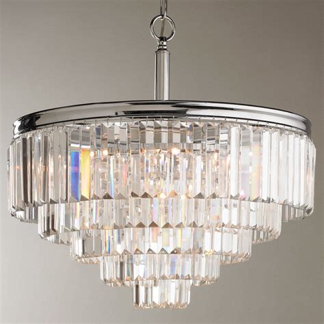 Modern Faceted Glass Layered Chandelier Convertible Modern Crystal