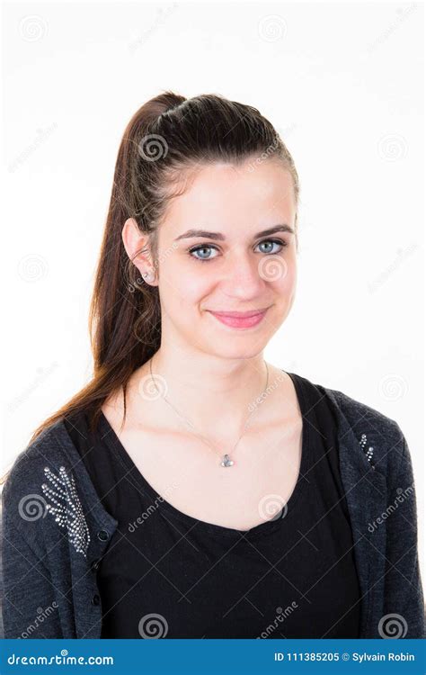 Smiling Brunette Girl Posing Isolated On A White Background Stock Image