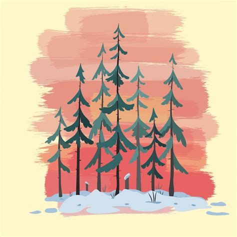 Premium Vector Winter Cartoon Pine Forest Illustration