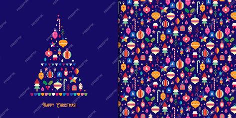 Premium Vector Colorful Christmas Tree Card With Ornaments Seamless
