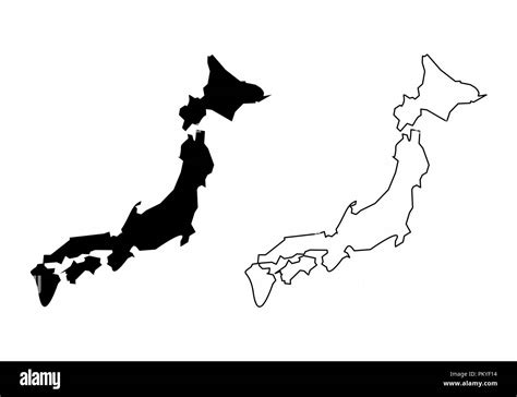 Simplified Maps Of Japan Black And White Outlines Stock Vector Image