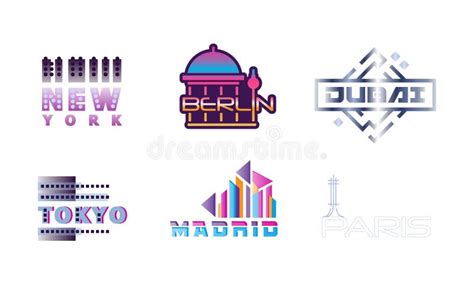 Capital Cities Labels And Logos Vector Set Stock Vector Illustration