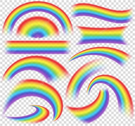 Rainbows In Different Shape Realistic Set On Transparent Background