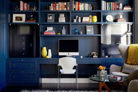 I painted the entire 1st floor bm newburyport blue. 10 Eclectic Home Office Ideas in Cheerful Blue