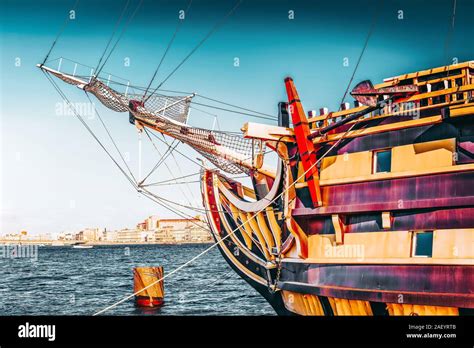 Old Frigate In Moorage Stpetersburg Russia Stock Photo Alamy