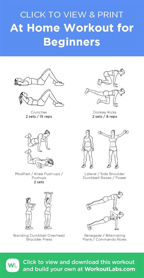 At Home Workout For Beginners Click To View And Print This