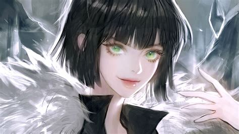 Green Eyes Black Haired Anime Girl One Punch Man Wallpaper And