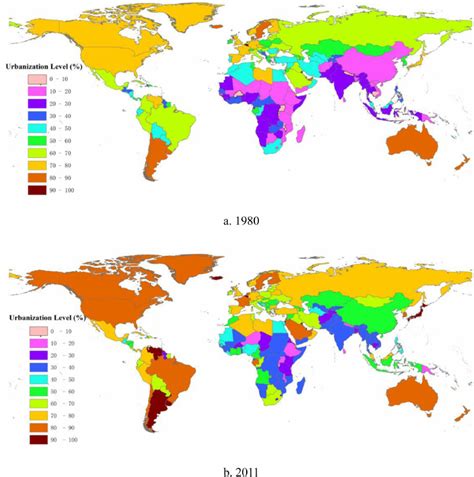 Global Patterns Of Changes In Urbanization 19802011 A Shows The