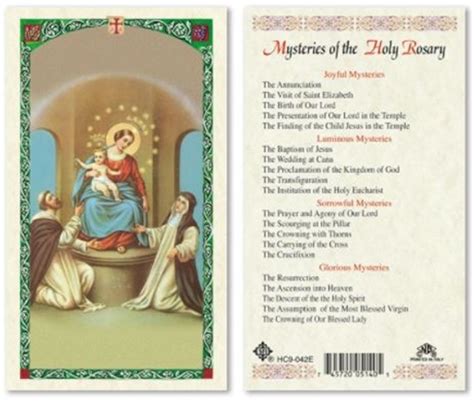 Mysteries Of The Holy Rosary Laminated Prayer Card Discount Catholic
