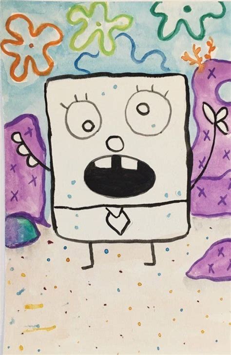 Spongebob Doodlebob Inspired Original 4x6 Watercolor Painting