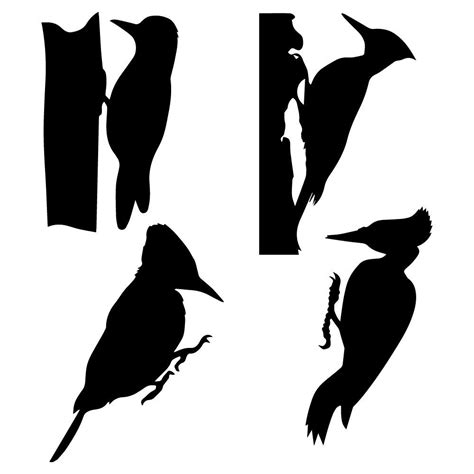 Woodpecker Silhouette Vector Line Art Stencil Black And White