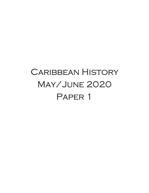 Csec Caribbean History May June 2020 P1 Caribbean History Mayjune