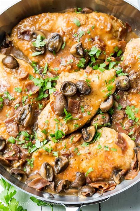 Add sauce to chicken, garnish: Classic Chicken Marsala - Saving Room for Dessert