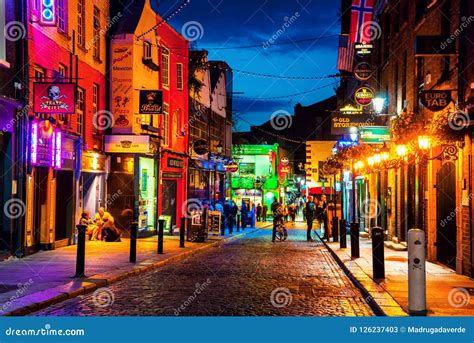 Nightlife At Popular Part Of The City Temple Bar Quarter In Dublin