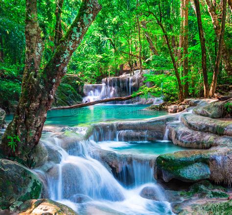 Beautiful Waterfall In The Tropical Forest Stock Image Image Of