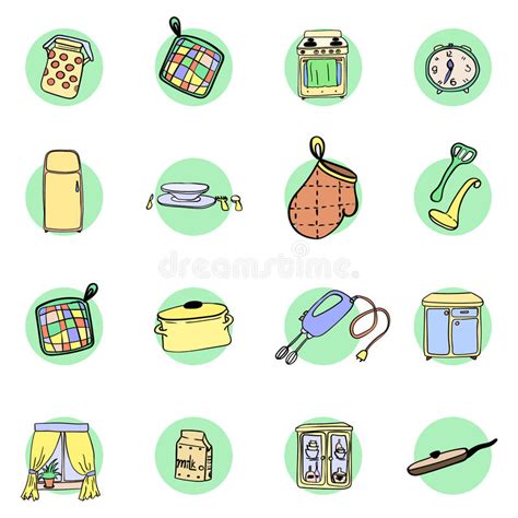 Kitchen Utensils And Cookware Hand Drawn Icons Set Stock Illustration