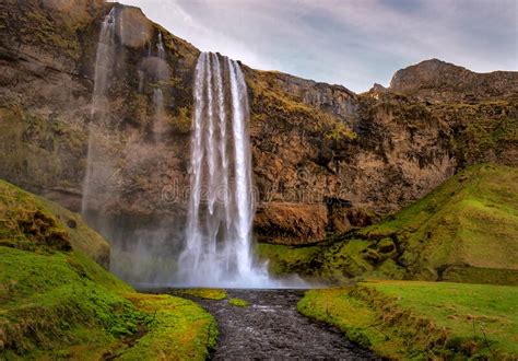 Beautiful Seljalandsfoss Waterfall In Iceland Stock Image Image Of