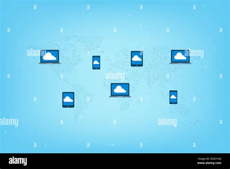 Cloud Computing Technology With Icons On Binary World Map Vector