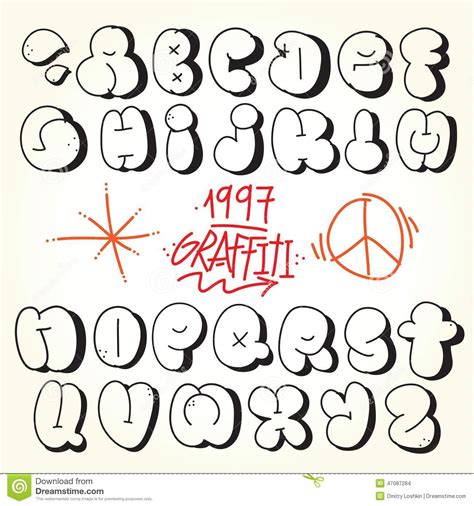 Graffiti Bubble Shaped Alphabet Set Vector Illustration Cartoondealer