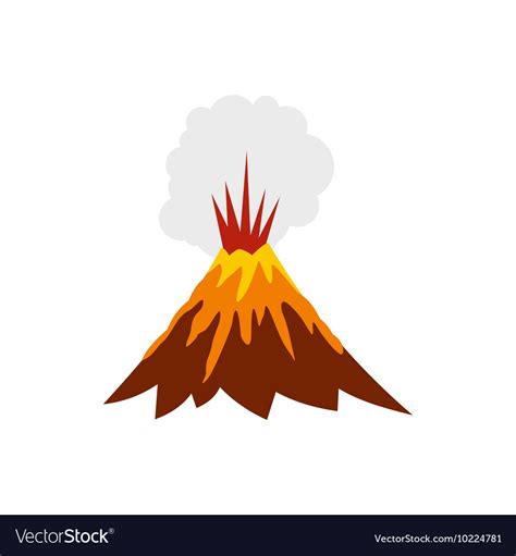 Eruption Of Volcano Icon Flat Style Royalty Free Vector