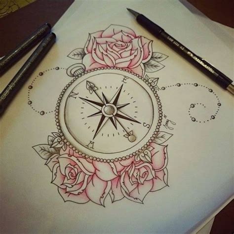 Pink Roses Compass Meaning Drawing White Paper Black Pencils North East