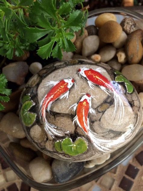 Outdoor Swirling Koi And Pebbles Rock Etsy Pond Painting Watercolor