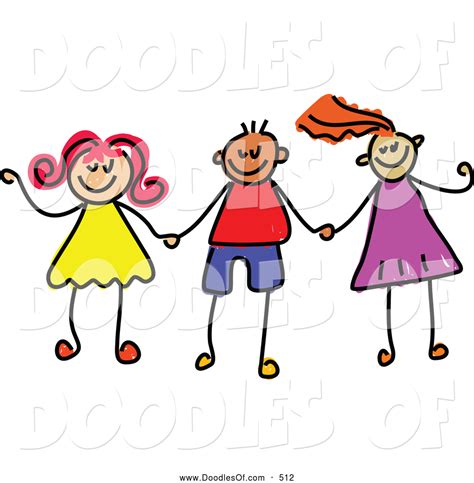 Vector Clipart Of A Childs Sketch Of Stick Figure Boys And Girls