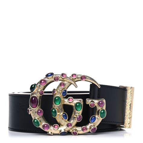 Gucci Calfskin Ceramic Glass Double G 40mm Belt 100 40 Black Multicolor