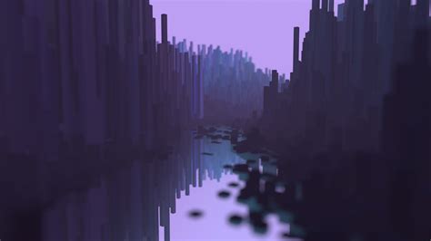 Wallpaper Digital Art City Night Water Reflection Sky Purple