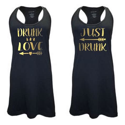 Drunk In Love And Just Drunk Matching Bridal Party Racer Back Swim Suit Cover Up Bathing Suit