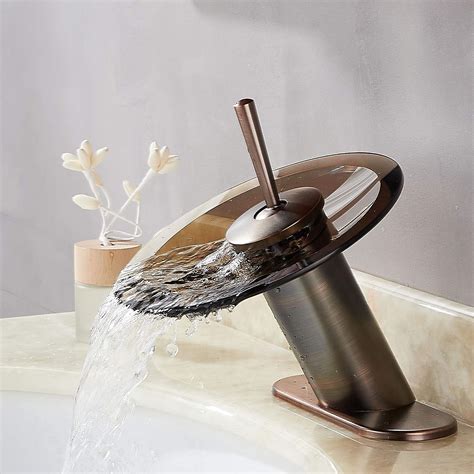 Roddex Waterfall Bathroom Faucet Solid Brass Glass Single Handle Single
