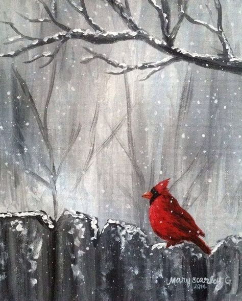 Cardinal On Fence Winter Scene Cardinal In Snow Cardinal Painting By Robyn Cardinal Painting