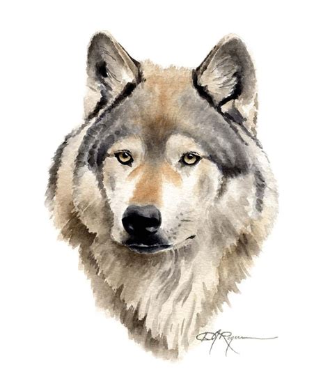 Wolf Portrait Watercolor Painting Art Print By Artist Dj Etsy