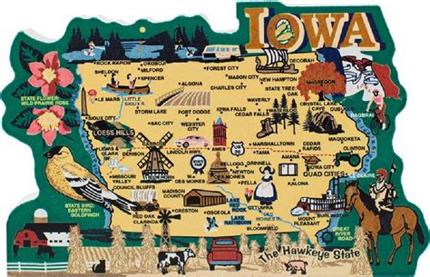 Iowa State Map Wooden Keepsake Cats Meow Villageusa Points Of