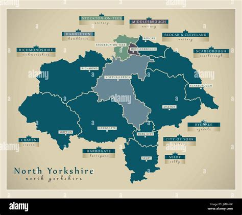 Modern Map North Yorkshire County With Labels England Uk Illustration