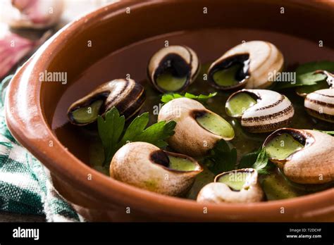Escargots De Bourgogne Snails With Herbs And Garlic Butter Close Up