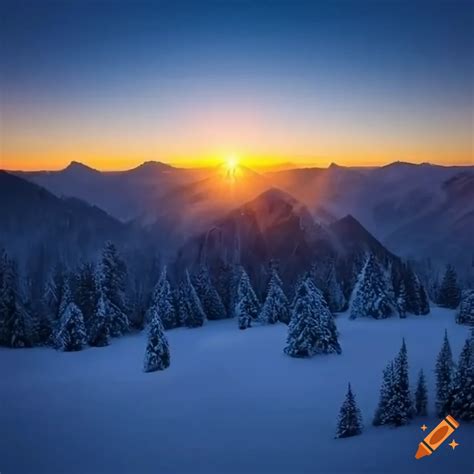 Winter Mountain Landscape At Sunrise On Craiyon