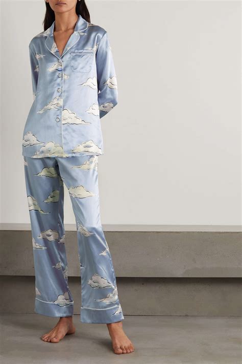 Olivia Von Halle Lila Metamorphoses Printed Silk Satin Pajama Set Net