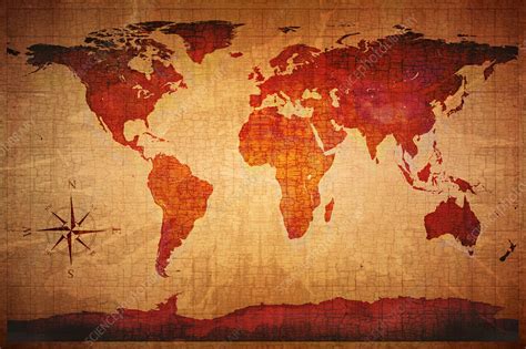 World Map On Old Paper Stock Image F0194546 Science Photo Library