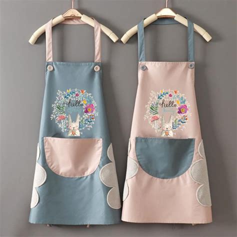 Cartoon Rabbit Work Kitchen Apron Waterproof Oxford Cloth Hand Bib Work Pocket Household