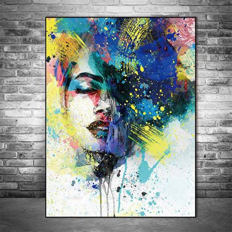 modern abstract colourful canvas print vibrant woman portrait unframed art by the bay