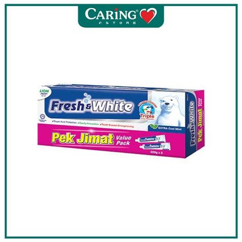 Fresh And White Toothpaste Extra Cool Mint 225g X 2 Caring Pharmacy