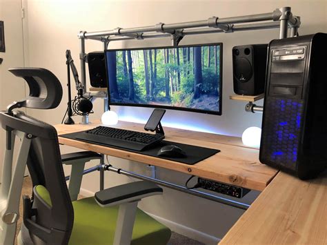 Diy Ultrawide And Speaker Mount Day Mode And Night Mode Diy Computer Desk Computer Desk Setup