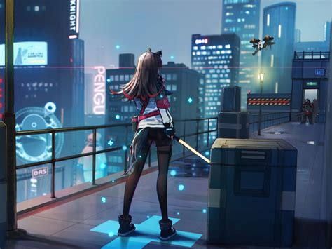1680x1260 Anime Girl Scifi City Roof With Weapon 1680x1260 Resolution