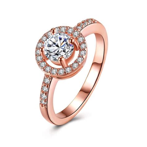 classic rose gold color cubic zirconia round rings for women 9 white rose g… rose gold