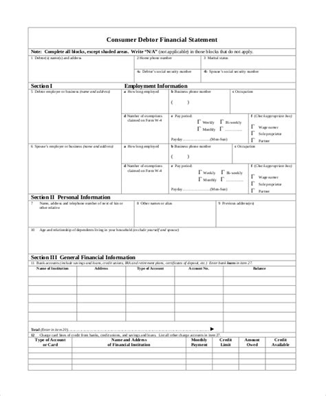sample financial statement form  examples   word